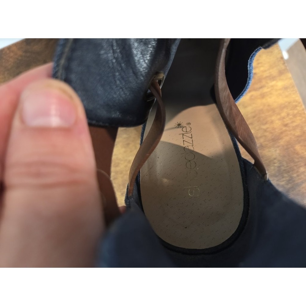 Shoedazzle‎ Rika Denim Peep Toe Booties 8 Blue Block Heel Ankle Strap Shoes - Picture 2 of 5
